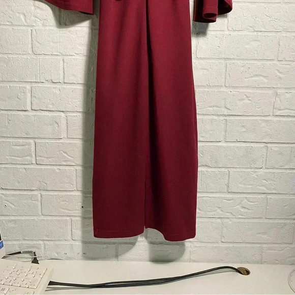 SHEIN Bodycon Dress Size Large Cape Sleeve Red Burgundy Cloth Waist Tie Date - Picture 5 of 12